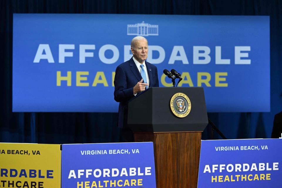 President Joe Biden delivers remarks on his plan to protect Americans' access to affordable health care in Virginia Beach, Va., on Feb. 28.