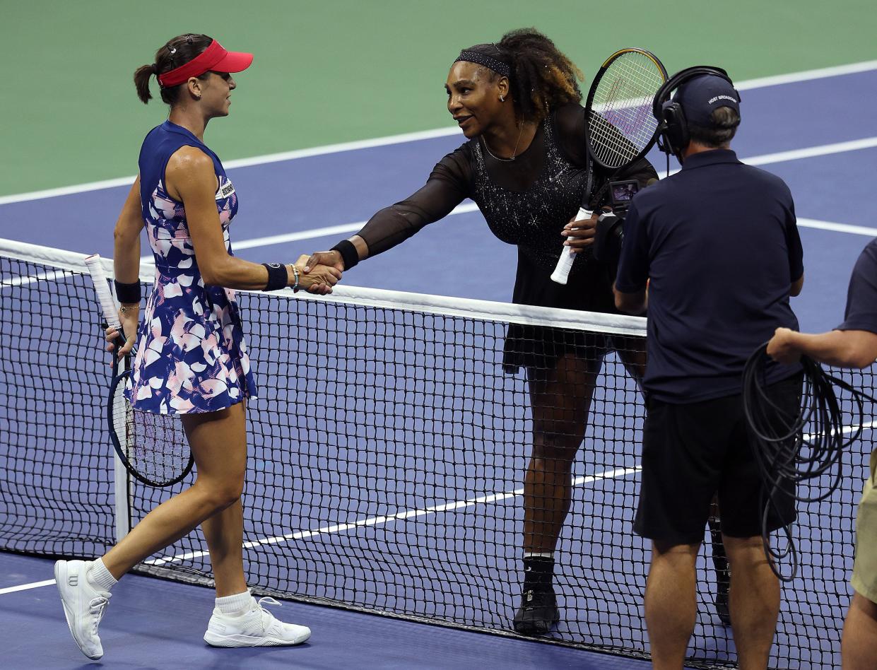 Serena Williams of the United States congratulates Ajla Tomlijanovic of Australia after her win during their Women's Singles Third Round match on Day 5 of the 2022 U.S. Open at USTA Billie Jean King National Tennis Center on Sept. 02, 2022, in Flushing, Queens.