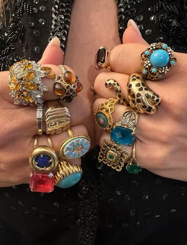 <p>Dianne Vavra</p> Dianne Vavra shows off her revolving vintage ring collection at Vavra New York