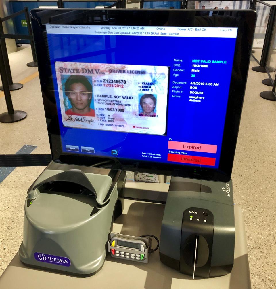 A screen/monitor shows an expired ID.