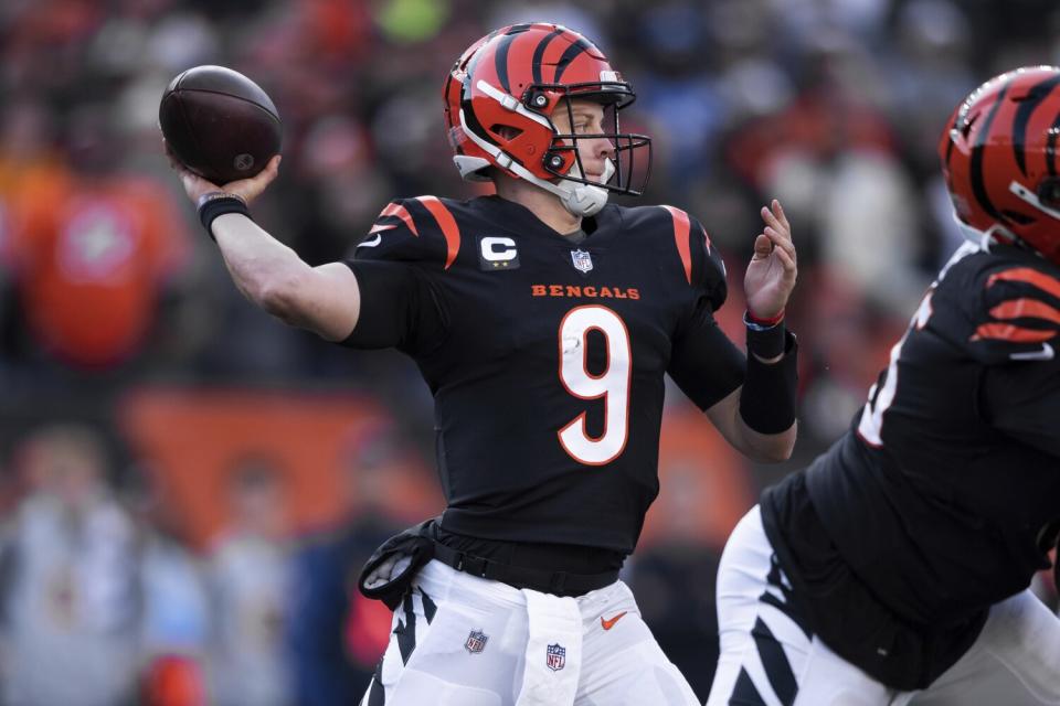 Cincinnati Bengals quarterback Joe Burrow throws against the Chargers on Dec. 5.