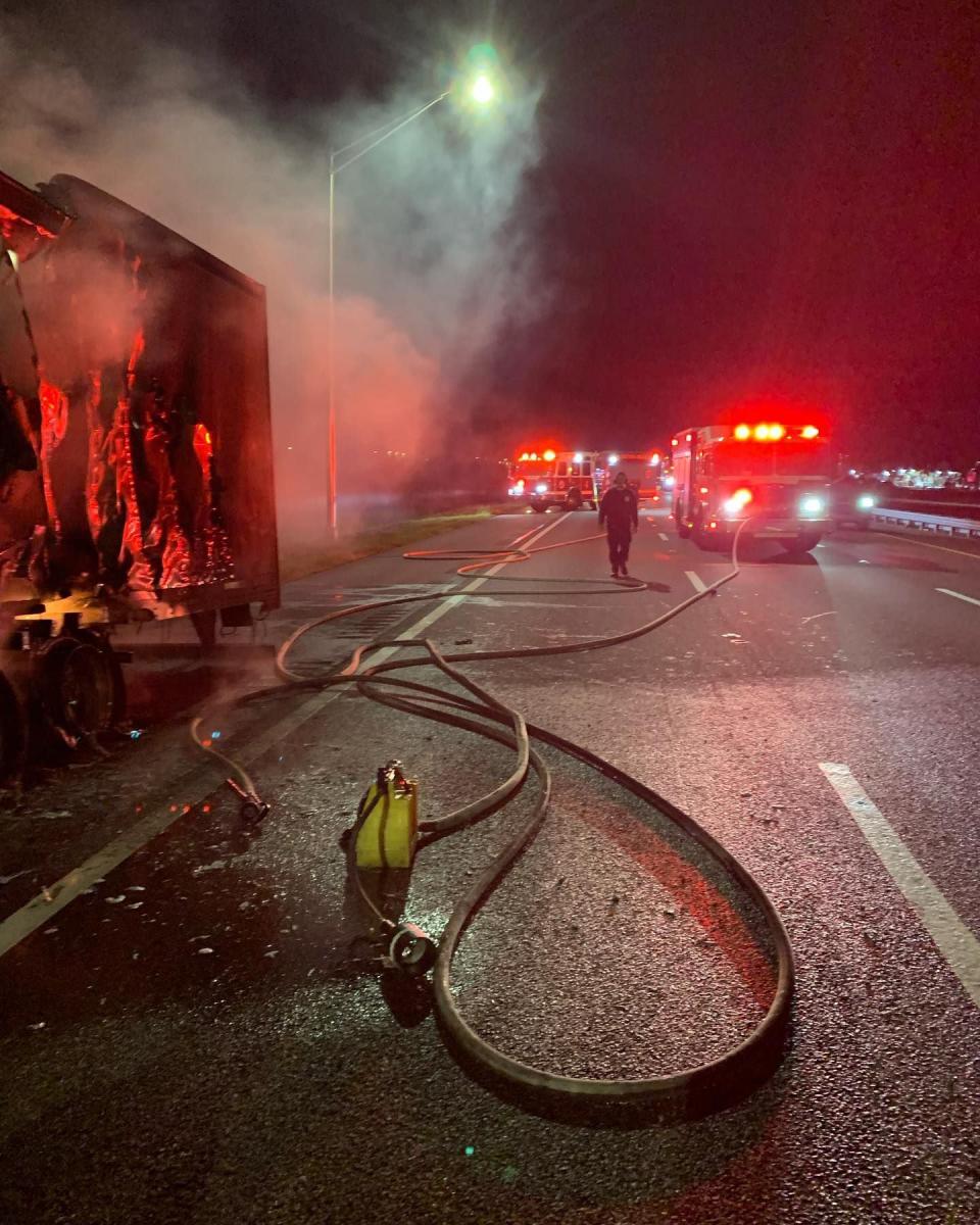 Daytona Beach Fire said the driver was hauling produce from Plant City to Jacksonville.