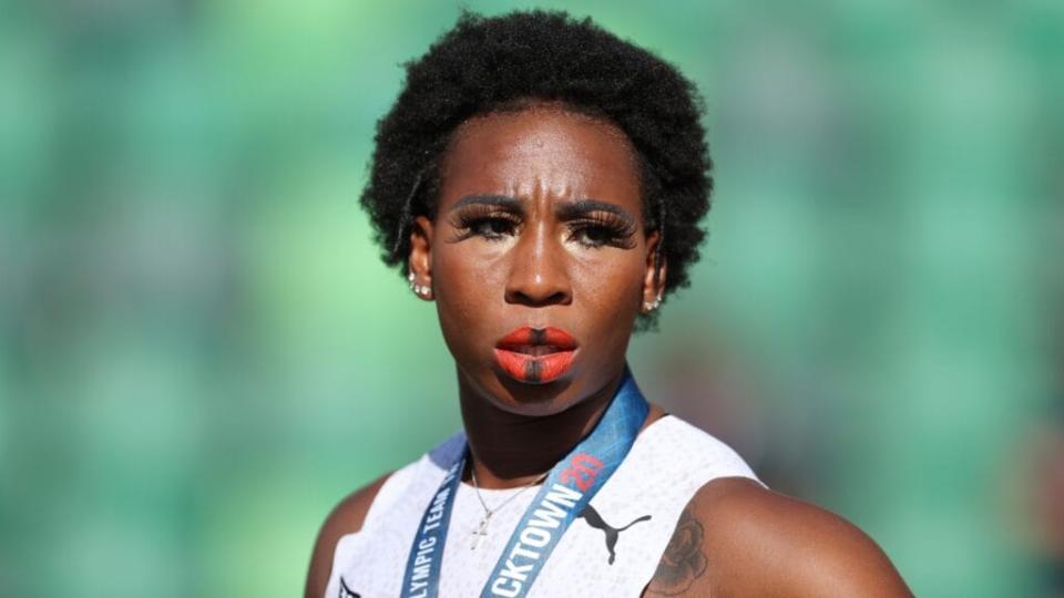 Gwendolyn Berry is shown after she finishes third in the Women’s Hammer Throw final on Day Nine of the recent 2020 U.S. Olympic Track & Field Team Trials in Eugene, Oregon. (Photo by Patrick Smith/Getty Images)