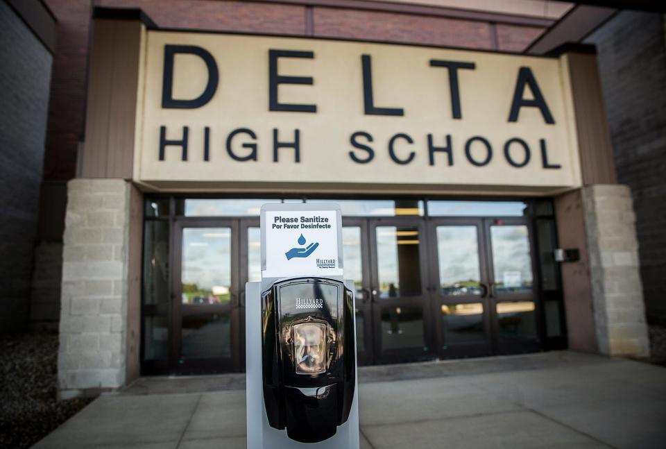 The exterior of Delta High School Tuesday, Aug. 11, 2020. More than 200 DCS students are quarantined due to COVID-19 concerns. 