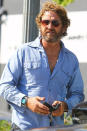 <p>Gerard Butler looks cool in aviator sunglasses during a meeting with his friend in Pacific Palisades, California, on Saturday.</p>