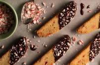 <p>A classic holiday flavor — peppermint — meets a classic cookie — biscotti. These chocolate-dipped delicacies are perfect for pairing with espresso or <a href="https://www.thedailymeal.com/drink/holiday-hot-chocolate-recipes?referrer=yahoo&category=beauty_food&include_utm=1&utm_medium=referral&utm_source=yahoo&utm_campaign=feed" rel="nofollow noopener" target="_blank" data-ylk="slk:wintery cocoa mixes;elm:context_link;itc:0;sec:content-canvas" class="link ">wintery cocoa mixes</a> for a special gift.</p> <p><a href="https://www.thedailymeal.com/best-recipes/peppermint-biscotti?referrer=yahoo&category=beauty_food&include_utm=1&utm_medium=referral&utm_source=yahoo&utm_campaign=feed" rel="nofollow noopener" target="_blank" data-ylk="slk:For the Peppermint Biscotti recipe, click here.;elm:context_link;itc:0;sec:content-canvas" class="link ">For the Peppermint Biscotti recipe, click here.</a></p>