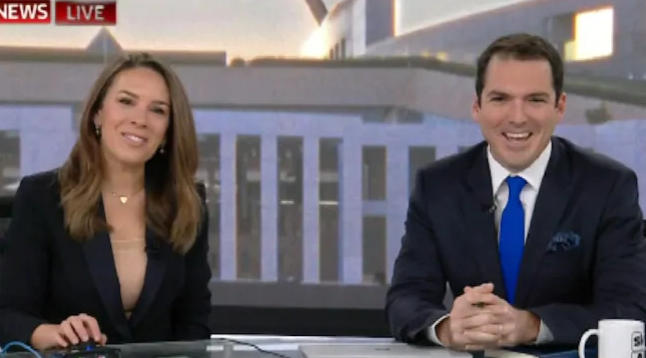 Peter Stefanovic was fresh faced for his debut on Sky News’ First Edition alongside Laura Jayes. 