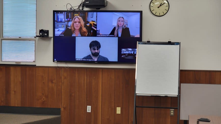 Keith Freerksen appears in a South Haven courtroom via video for arraignment on Feb. 2, 2024.