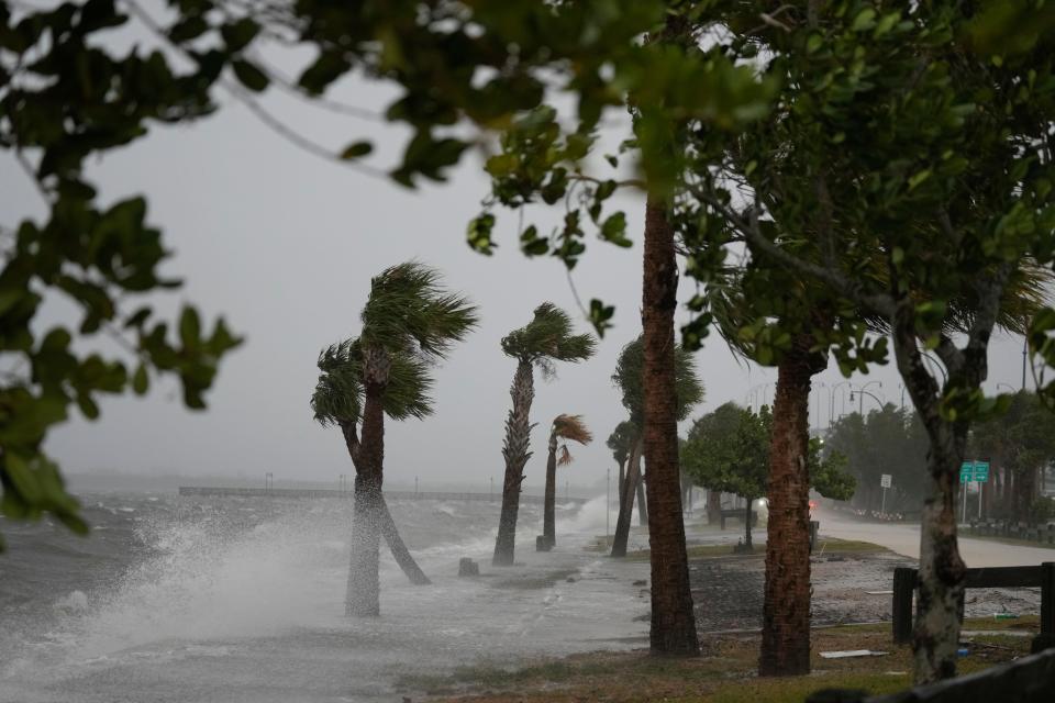 Waves crash on the shoreline along the Jensen Beach Causeway, as conditions deteriorate with the approach of Hurricane Nicole, Wednesday, Nov. 9, 2022, in Jensen Beach, Fla.