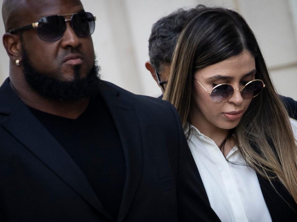 Emma Coronel Aispuro, wife of Joaquin "El Chapo" Guzman, is escorted by security as she leaves federal court, July 17, 2019 in the Brooklyn borough of New York City.