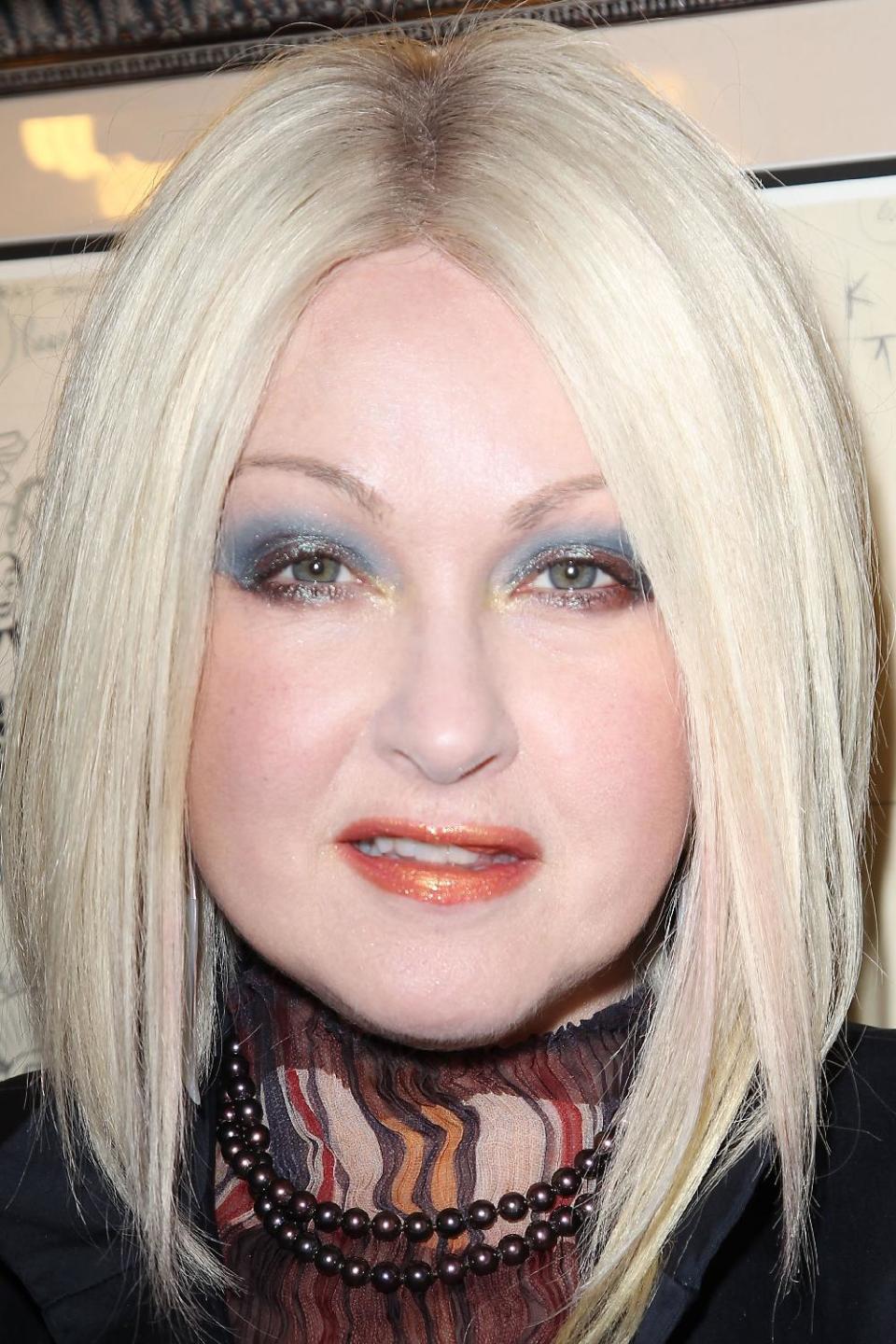 This Feb. 28, 2013 photo released by Starpix shows, Cyndi Lauper at the open house for the Upcoming Musical "Kinky Boots," featuring Music by Cyndi Lauper, at the Al Hirshfeld Theatre in New York. (AP Photo/Starpix, Kristina Bumphrey)