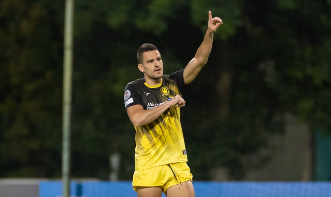 Tampines' striker Boris Kopitovic celebrates scoring against Balestier Khalsa in their Singapore Premier League clash. (PHOTO: SPL)