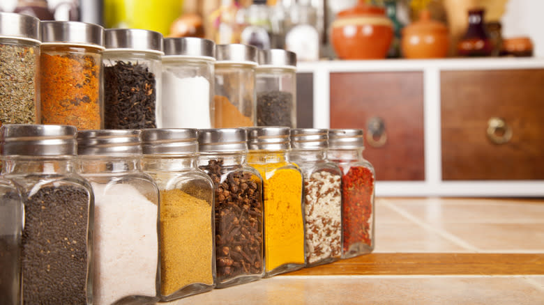 Jars of spices on kitchen table