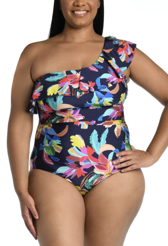 CACIQUE LANE BRYANT One-Shoulder One Piece Swimsuit Built-In No