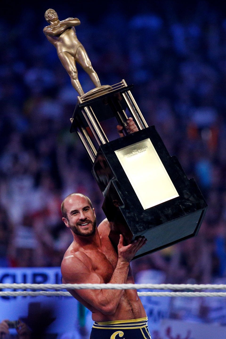 Antonio Cesaro celebrates after winning the Andre the Giant Memorial Battle Royal during Wrestlemania XXX at the Mercedes-Benz Super Dome in New Orleans on Sunday, April 6, 2014. (Jonathan Bachman/AP Images for WWE)