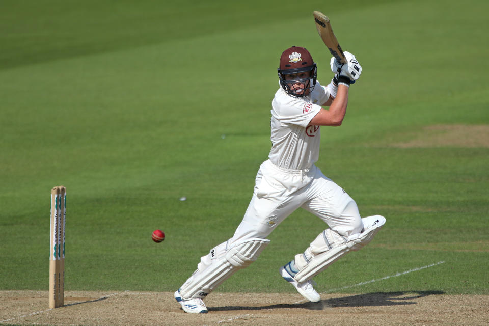 LONDON, ENGLAND - AUGUST 20: Ollie Pope of Surrey hits out on day three during the Specsavers County Championship Division 1 match between Surrey and Hampshire at The Kia Oval on August 20, 2019 in London, England. (Photo by Charlie Crowhurst/Getty Images for Surrey CCC)