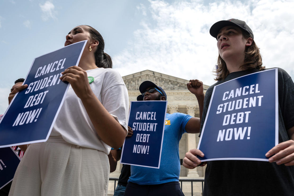 Student loan borrowers rally outside the Supreme Court in Washington (Alejandro Alvarez / Sipa USA via Reuters file)