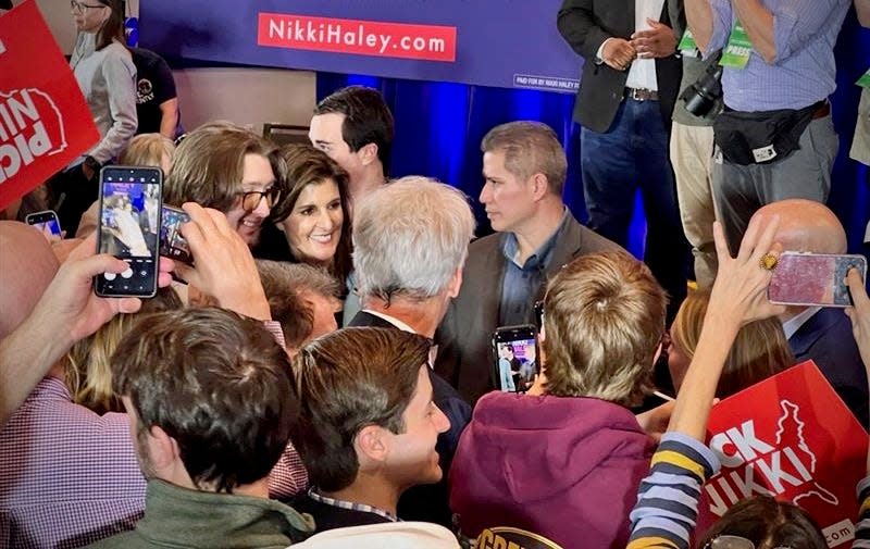 Nikki Haley takes photos with supporters after a rally in Richmond, Virginia, on Thursday.