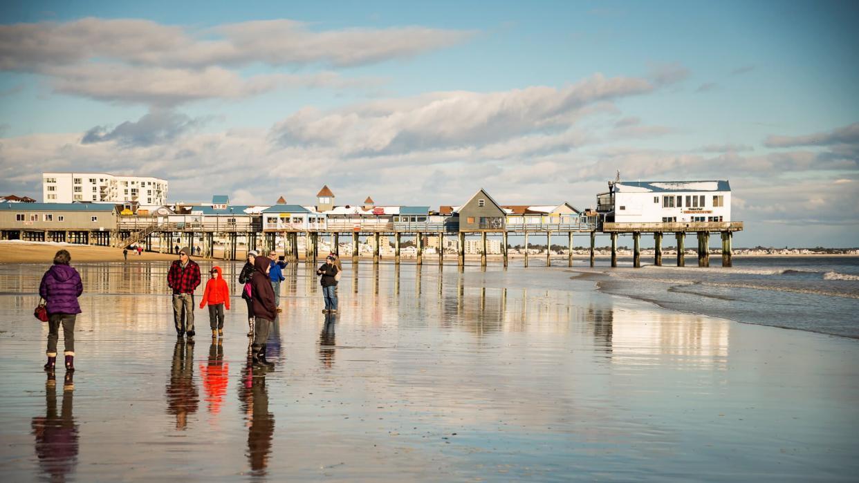 Old Orchard Beach ME - JANUARY 1: The Atlantic Ocean and pier on January 1, 2016 in Old Orchard Beach, Maine.