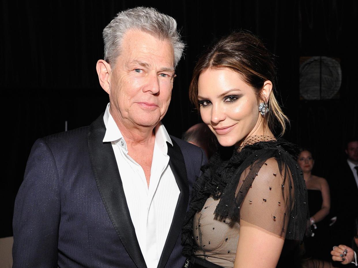 David Foster (L) and Katharine McPhee attend the 26th annual Elton John AIDS Foundation Academy Awards Viewing Party at The City of West Hollywood Park on March 4, 2018 in West Hollywood, California