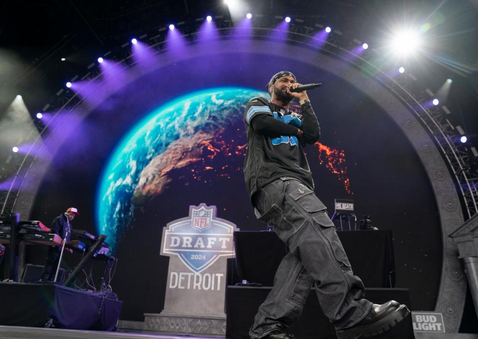 Big Sean performs in the main theater during the NFL draft in Detroit on Thursday, April 25, 2024.