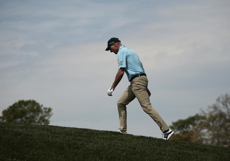 Jim Furyk walks up to the 18th green during the second round of the PGA Championship golf tournament, Friday, May 17, 2019, at Bethpage Black in Farmingdale, N.Y. (AP Photo/Andres Kudacki)