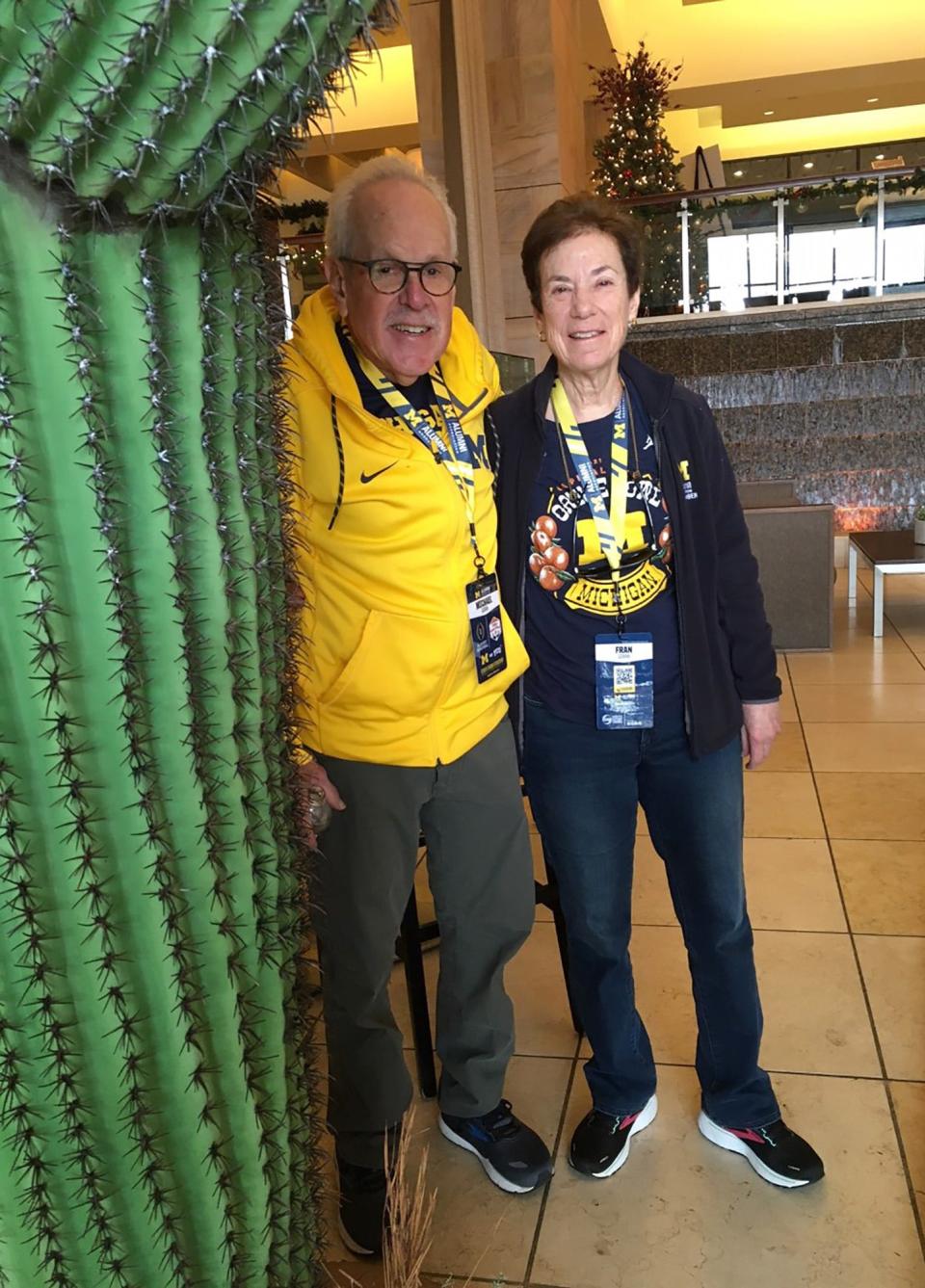 Michael and Fran Goran of Bloomfield Hills will attend Saturday's Fiesta Bowl as part of an alumni association trip. She says she has been so impressed by some of the people they've met that it has brought her to tears.