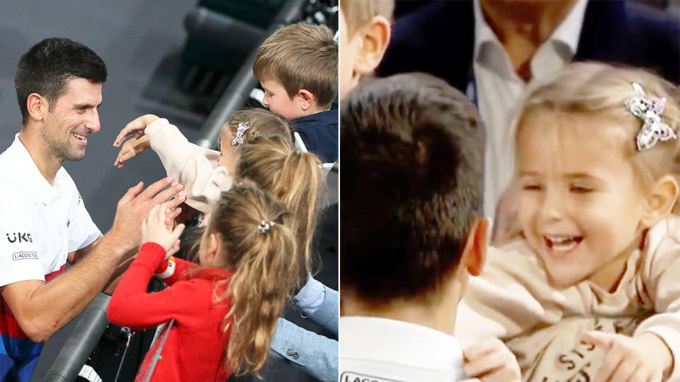 Novak Djokovic is pictured here celebrating his Paris Masters title with his kids.