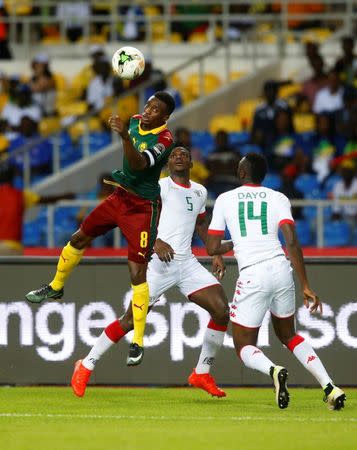 Football Soccer - African Cup of Nations - Burkina Faso v Cameroon - Stade de l'Amitie - Libreville, Gabon - 14/1/17. Cameroon's Benjamin Moukandjo heads the ball. REUTERS/Mike Hutchings