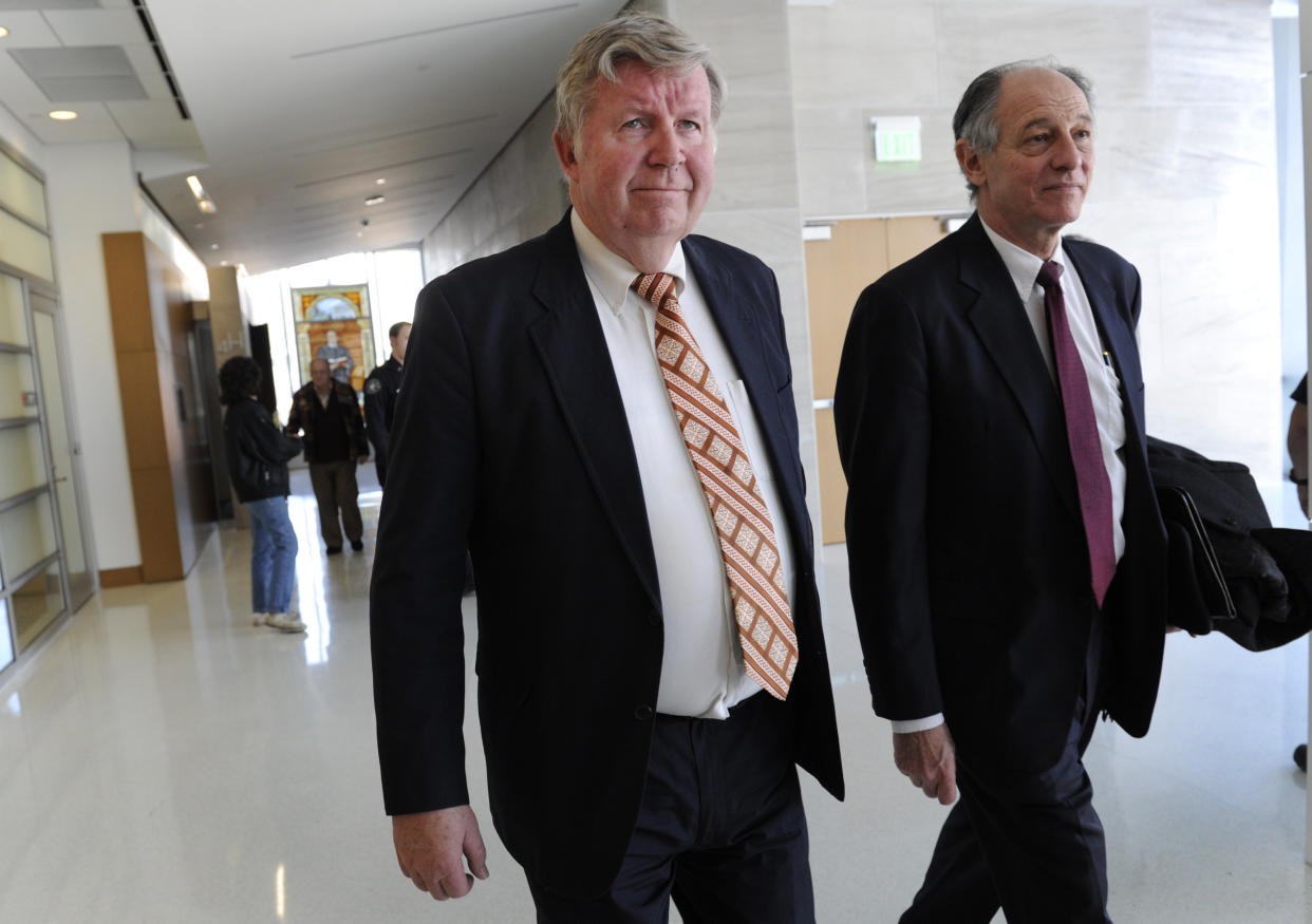 Douglas Bruce leaving a courtroom in 2012 after a&nbsp;hearing on tax evasion charges. (Photo: Kathryn Scott Osler via Getty Images)