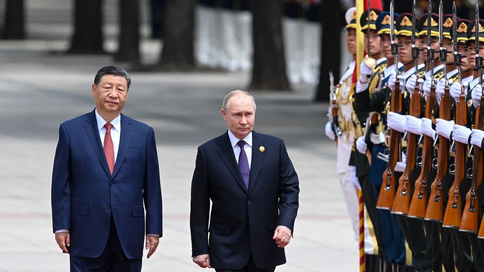 Chinese leader Xi Jinping welcomes Russian President Vladimir Putin for a state visit to China on May 16, 2024. - Sergei Bobylov/Pool/AFP/Getty Images