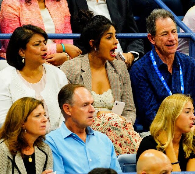 The actress couldn't contain her excitement while watching the tennis pro earn her milestone 100th US Open win!