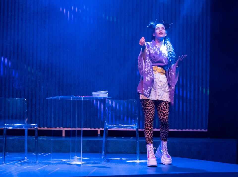 Mileidy Crespo-Jones plays Taz, a helpful bartender in "Launch Day (Love Stories from the Year 2108," the world premiere production at Theatre Tuscaloosa.