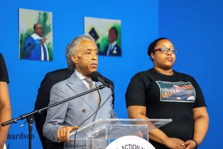 Rev Al Sharpton speaks at a news conference at the National Action Network