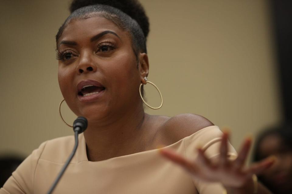 WASHINGTON, DC – JUNE 07: Actress and mental health advocate Taraji P. Henson, founder of The Boris Lawrence Henson Foundation, speaks during a hearing before the Congressional Black Caucus’ Taskforce on Black Youth Suicide and Mental Health June 7, 2019 on Capitol Hill in Washington, DC. Henson spoke on a personal perspective “on managing mental health challenges, and the benefits of shining light on this topic in Black households.” (Photo by Alex Wong/Getty Images)