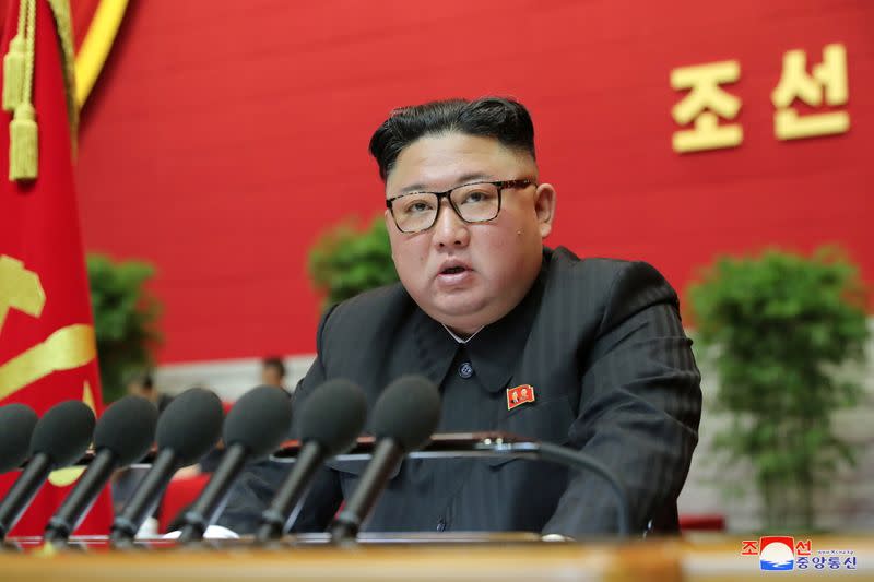 North Korean leader Kim Jong Un speaks during the 8th Congress of the Workers' Party in Pyongyang