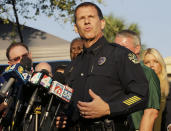 <p>Orlando Police Chief John Mina describes the details of the fatal shootings at the Pulse Orlando nightclub during a media briefing June 13, 2016, in Orlando, Fla. (AP Photo/Chris O’Meara) </p>