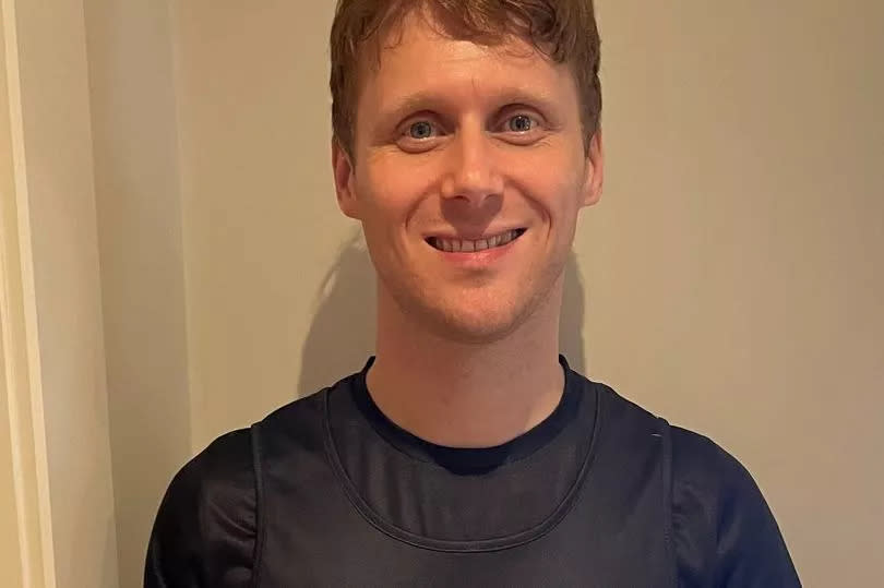 Undated handout photo of EastEnders actor Jamie Borthwick wearing his Prostate Cancer UK charity T-shirt. See PA Feature WELLBEING Jamie Borthwick. WARNING: This picture must only be used to accompany PA Feature WELLBEING Jamie Borthwick.