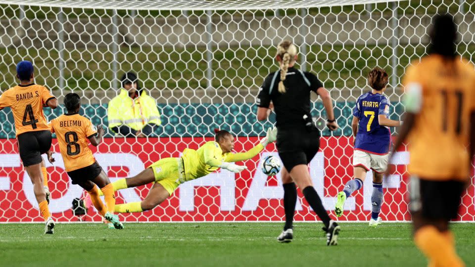 Japan's Hinata Miyazawa scores her team's first goal of a 5-0 domination of Zambia. - David Rowland/Reuters