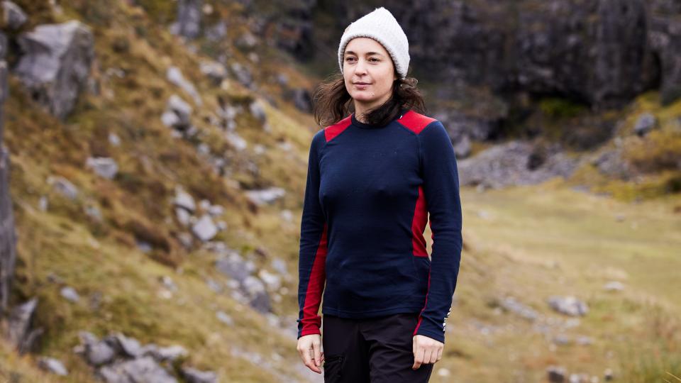 Julia Clarke  modelling a base layer in Wales