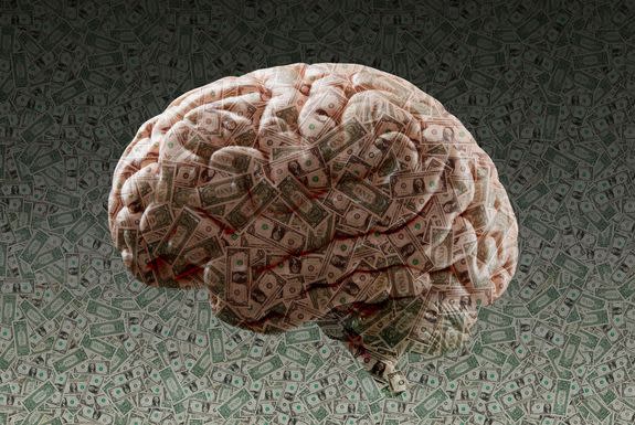 A brain made of dollar bills - a random yet appropriate stock image.