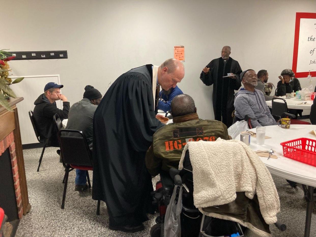 Eight pastors from seven Christian denominations held an Ash Wednesday service on Feb. 22, 2023, at Operation Inasmuch, a downtown nonprofit in Fayetteville, NC, that serves the homeless and people in need.