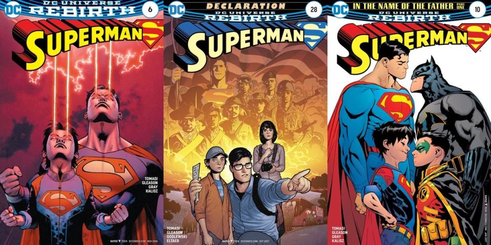 Covers from the Superman Rebirth era by Patrick Gleason and others.