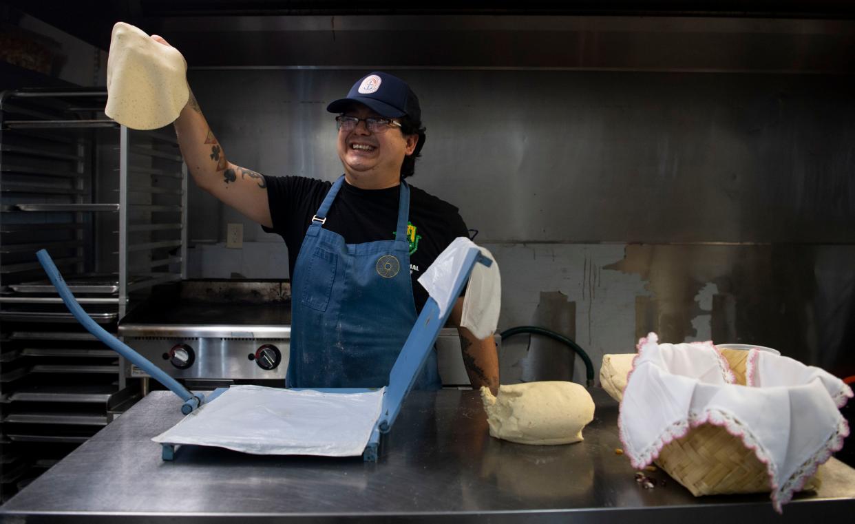 Chef Julio Hernandez demonstrates how to make a traditional tortilla inside at Maiz De La Vida Tortilla Shop in Nashville , Tenn., Friday, Sept. 23, 2022.