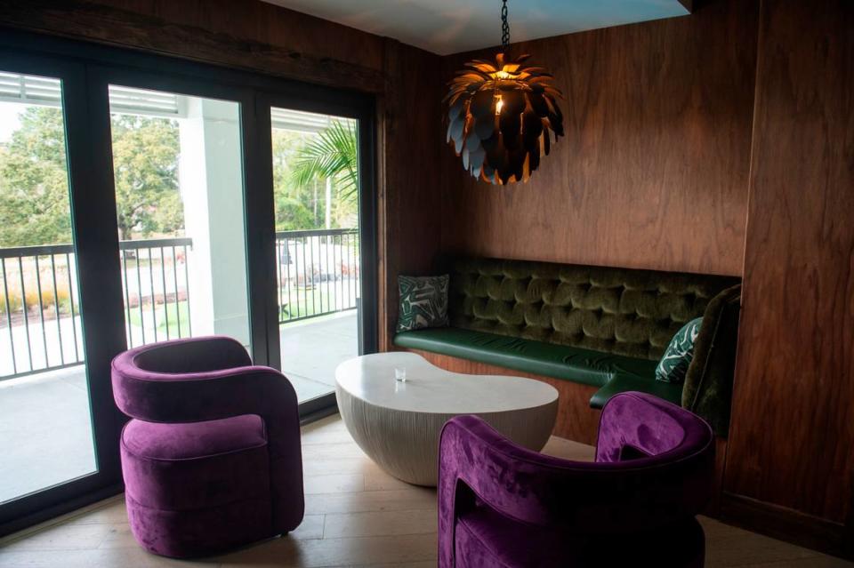 A seating area at the Sunset Lounge, a cocktail bar, at the newly renovated Gulf Hills Hotel and Resort in Ocean Springs on Thursday, Jan. 11, 2024.