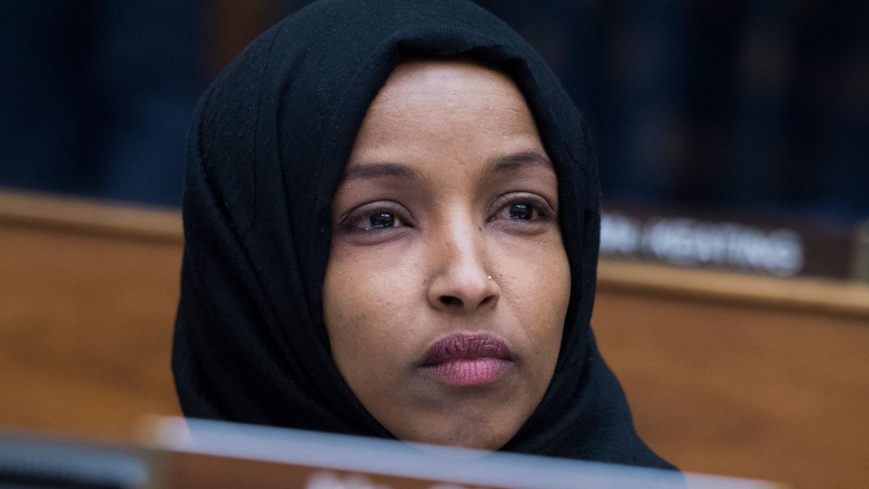 UNITED STATES - FEBRUARY 13: Rep. Ilhan Omar, D-Minn., attends a House Foreign Affairs Committee hearing in Rayburn Building titled 'Venezuela at a Crossroads,' on Tuesday, February 13, 2019. Elliott Abrams, U.S. special representative for Venezuela, testified. (Photo By Tom Williams/CQ Roll Call) (Photo: Tom Williams via Getty Images)