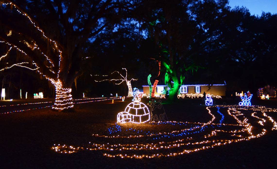 A Christmas display lights up the night at the Brendlen's house outside Ridgeland.
