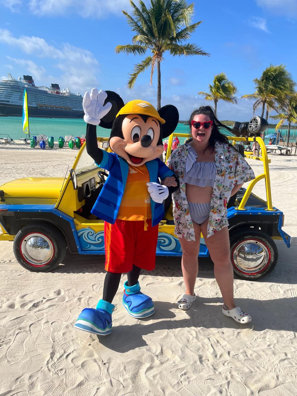 Author Megan duBois with Mickey Mouse at Castaway Cay 