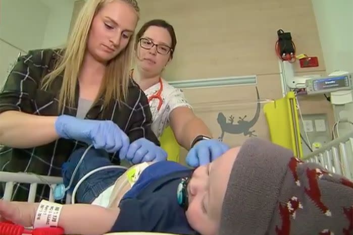 Konrad’s mother Shannyn has been learning how to care for her little battler as they prepare to go home for the first time in his young life. Source: 7 News