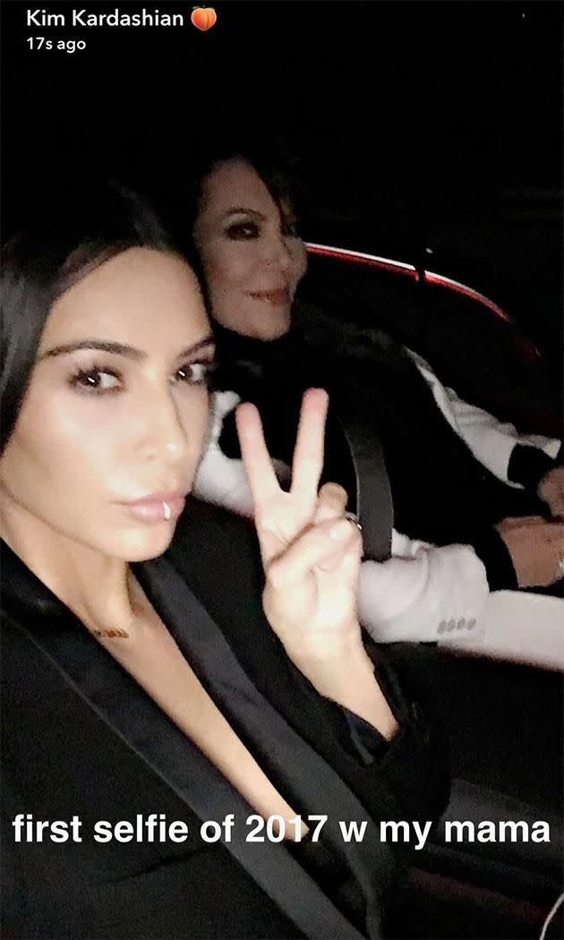 Kim's selfie with mum Kris. Source: Snapchat